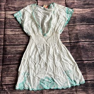 Forever 21 White and teal beach cover up - S